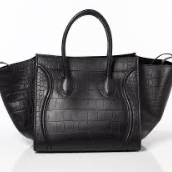 CELINE 
Crocodile Embossed Calfskin Medium Phantom Luggage Black - Picture 2 of 6